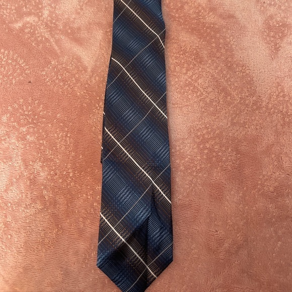 Pronto Uomo Blue and Brown Plaid Tie - Picture 3 of 8